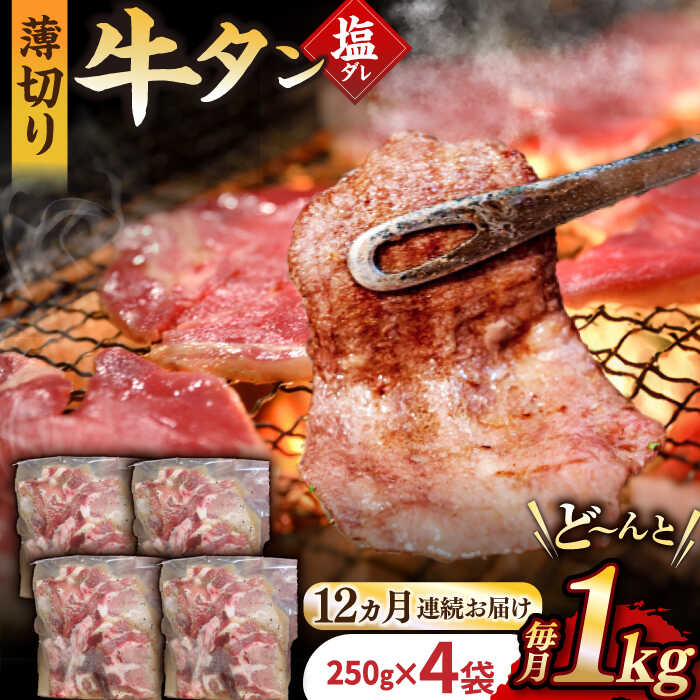 【ふるさと納税】【12回定期便】【塩だれ】九州産和牛の牛タン 約1kg（約250g×4パック）国産 牛 タン たん 和牛＜岩永ホルモン＞ [EAX083] 味付き 薄切り スライス