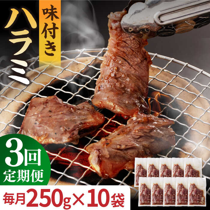 [全3回定期便][塩だれ]九州産 和牛 ハラミ 2.5kg(250g×10袋) 長与町/岩永ホルモン [EAX089] ハラミ はらみ 国産 焼肉 肉 国産 こくさん サガリ 小分け 味付き 冷凍 焼き肉 やきにく 九州 定期便