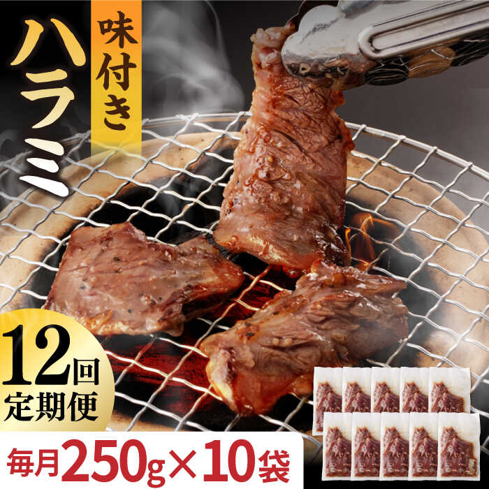 【ふるさと納税】【全12回定期便】【塩だれ味】九州産 和牛 ハラミ 2.5kg（250g×10袋）長与町/岩永ホル..