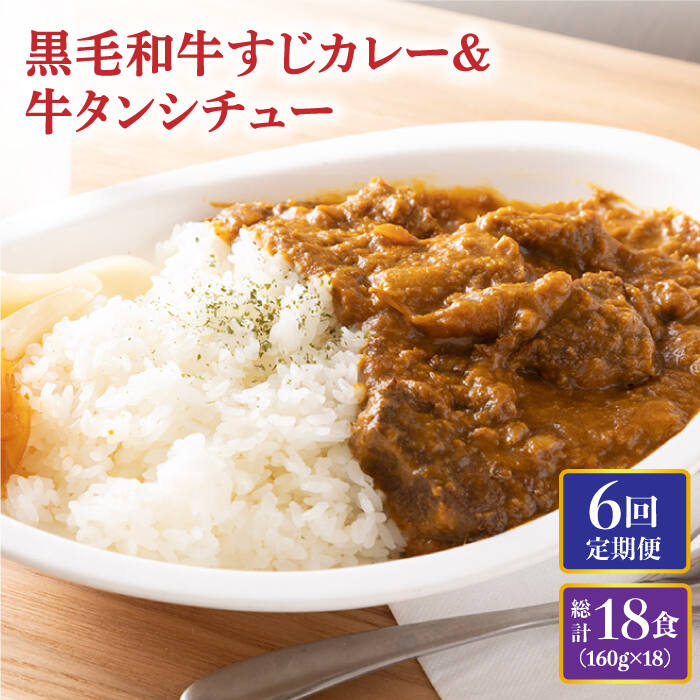 【全6回定期便】 黒毛和牛 牛すじカレー ＆ 牛タンシチュー 毎月3食 長与町/炭火焼肉あおい [EBW008] 和牛カレー タンシチュー 常温