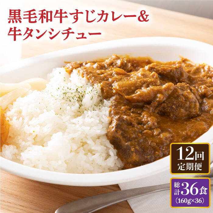 2位! 口コミ数「0件」評価「0」【全12回定期便】 黒毛和牛 牛すじカレー ＆ 牛タンシチュー 毎月3食 長与町/炭火焼肉あおい [EBW009] 和牛カレー タンシチュー･･･ 