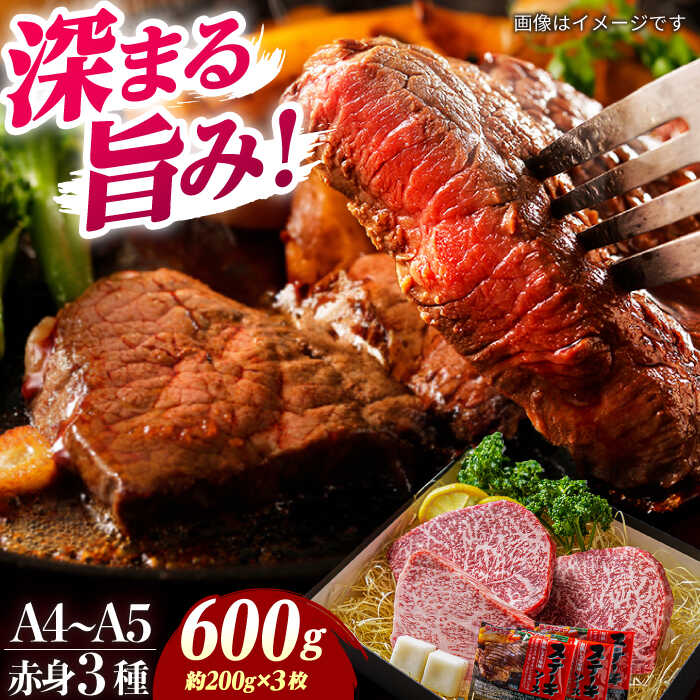 【ふるさと納税】【7日程度発送】【A4-A5】 長崎和牛 赤身ステーキ3枚 （約200g×3枚） 長与町/meat shop FUKU[ECS053] 国産 長崎 和牛 ステーキ 焼肉 赤身 セット 食べ比べ 贅沢 お祝い バーベキュー 冷凍 スピード 最短 最速 発送 詰め合わせ ステーキソース付き