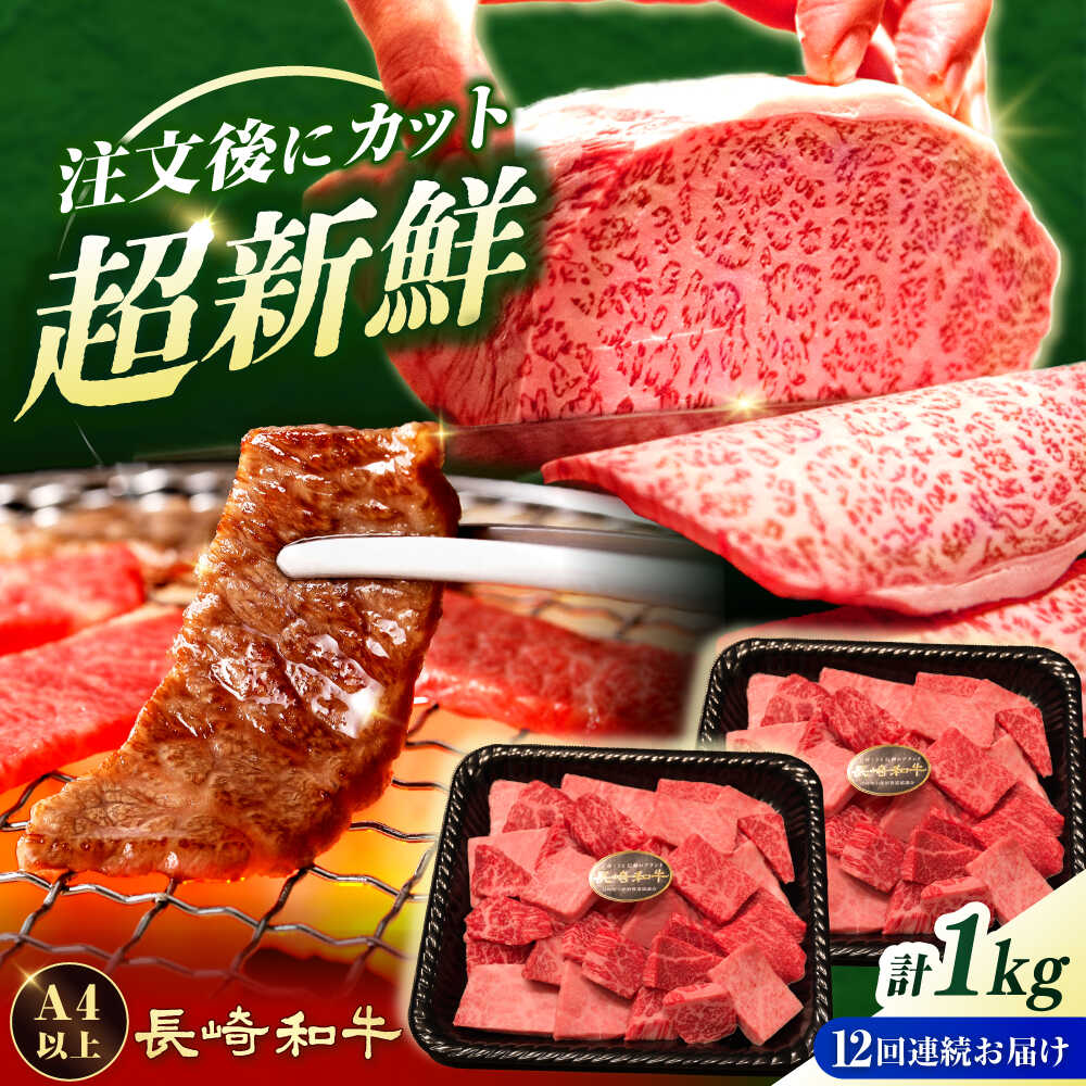 【ふるさと納税】【12回定期便】 【A4-A5】 長崎和牛 焼肉切り落とし 約1kg（500g×2パック）【形に訳あり】長与町/meat shop FUKU[ECS072]
