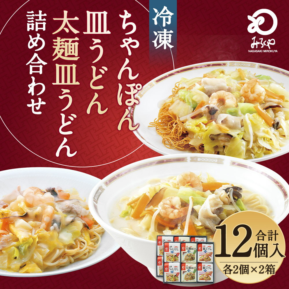 【ふるさと納税】みろくや 冷凍ちゃんぽん・皿うどん・太麺皿うどん 合計12食セット 各4袋×3種類 2箱 具材付き 長崎 ちゃんぽん 皿うどん 冷凍 簡単 お手軽 送料無料