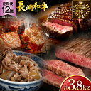 【ふるさと納税】牛肉 長崎和牛 赤身 モモ焼肉 モモスライス ランプステーキ ヒレステーキ もも切り落とし 約2人前 12回 総計3.8kg [黒牛 長崎県 東...