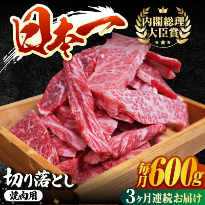 【3回定期便】 長崎和牛 切り落とし（焼肉用）600g 赤身 霜降り 部位ミックス BBQ やきにく うまい ジューシー 東彼杵町/有限会社大川ストアー [BAJ109]