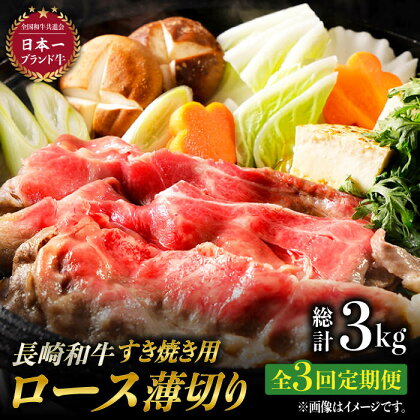 【3回定期便】ロース薄切り (すき焼き用 / 500g×2) 計3kg ローススライス すきやき 霜降り すき焼き肉 赤身 和牛 牛肉 東彼杵町/有限会社大川ストアー [BAJ052]