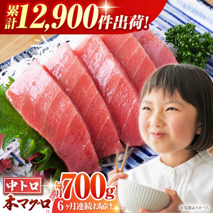 【ふるさと納税】【全6回定期便(月1回)】長崎県産 本マグロ 中トロ皮付き 約700g 【大村湾漁業協同組合】 [BAK026]/ 中トロ 中とろ 大人気 おススメ まぐろ 鮪 さしみ 刺身 刺し身 冷凍 とろ トロ ブロック 柵 定期便