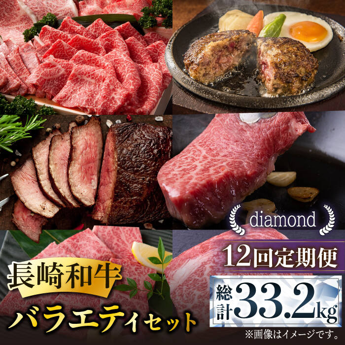 長崎和牛 バラエティセット「ダイヤモンド」 総計33.2kg 肉 お肉 牛肉 和牛 ロース ザブトン ヒレ フィレ ヘレ モモ もも ハンバーグ ローストビーフ しゃぶしゃぶ ステーキ 東彼杵町/黒牛 