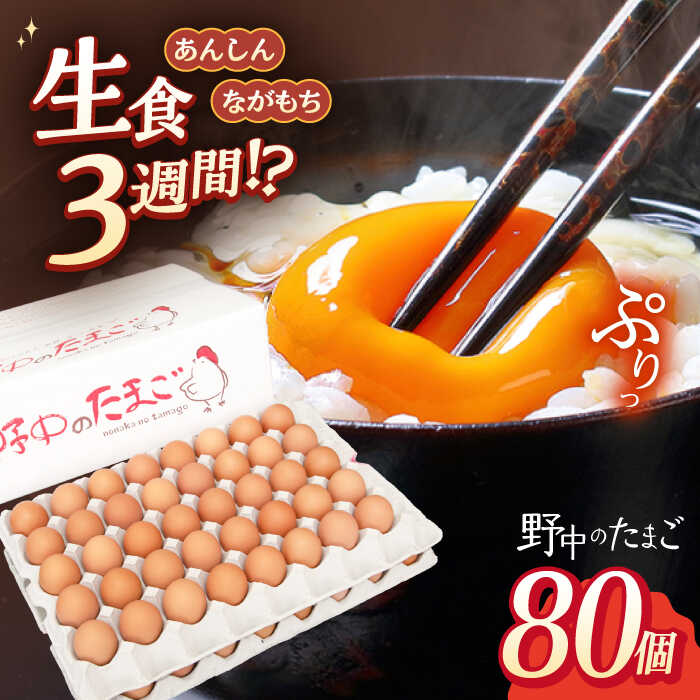 【ふるさと納税】野中のたまご 80個 / 濃厚な味わい 黄身 つまめる！ブランド たまご 卵 こだわり卵 卵かけごはん ピッタリ おいしい 大崎半島 大自然 タマゴ 長崎県産 玉子 生卵 鶏卵 鶏 お土産 ギフト 朝食【野中鶏卵】 [OAC002]