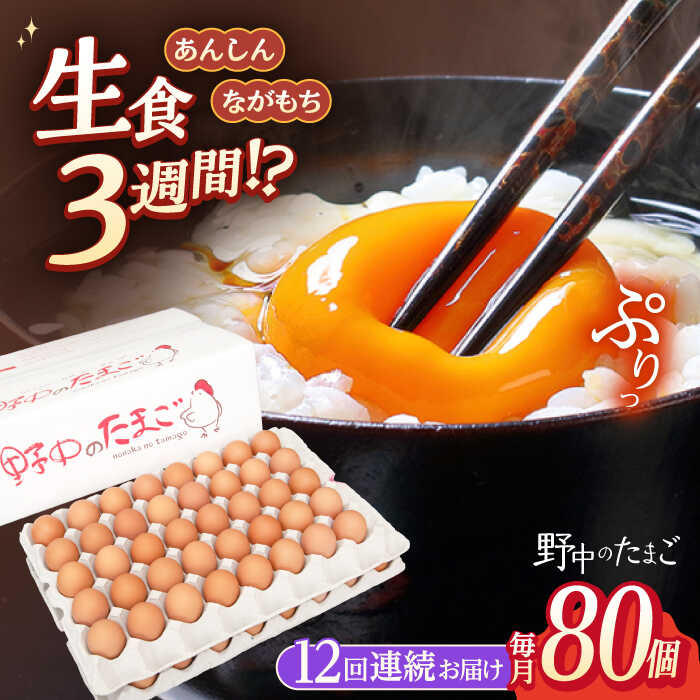 【ふるさと納税】【12回定期便】野中のたまご 80個×12回 総計960個 / 濃厚な味わい たまご 卵 黄身 つまめる！ブランド こだわり卵 卵かけごはん ピッタリ おいしい 大崎半島 大自然 タマゴ 長崎県産 玉子 生卵 鶏卵 鶏 お土産 ギフト 朝食【野中鶏卵】 [OAC009] 1