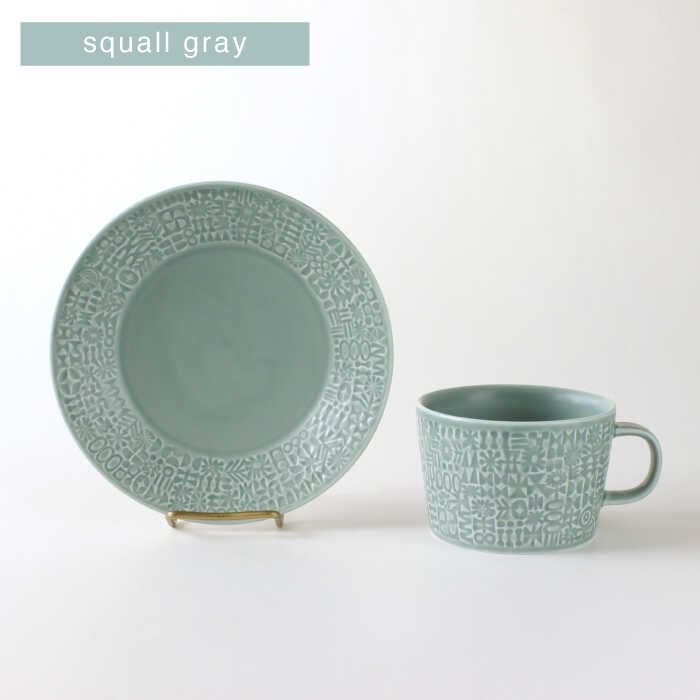 【ふるさと納税】【波佐見焼】PATTERNED PLATE・MUG ペア 4点セット squall gray＋morning mist【BIRDS’ WORDS】 [CF006]