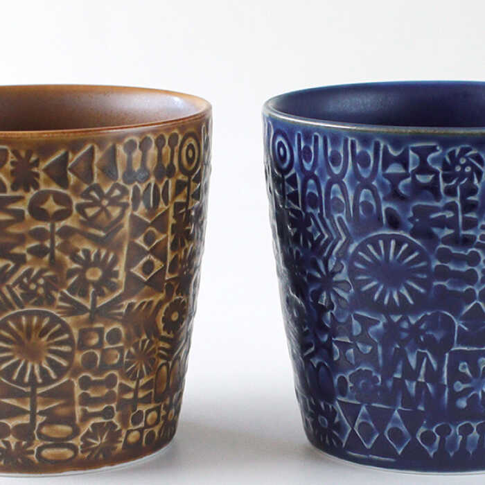 【ふるさと納税】【波佐見焼】PATTERNED CUP ペア 2色セット smoke brown ＋cobalt blue【BIRDS’ WORDS】 [CF033]