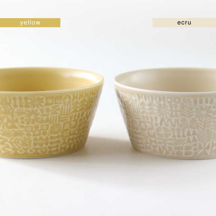 【ふるさと納税】【波佐見焼】PATTERNED BOWL ペア 2点セット yellow + ecru【BIRDS’ WORDS】 [CF057] f423238-hasami-10006298 長崎県波佐見町 サンプル画像2