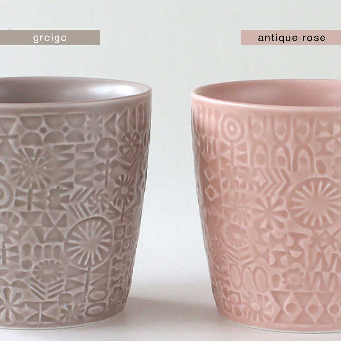 【ふるさと納税】【波佐見焼】PATTERNED CUP ペア2色セット greige ＋ antique rose　【BIRDS’ WORDS】[CF068]