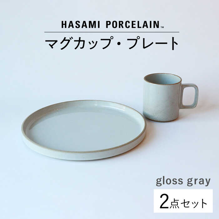 [波佐見焼 HASAMI PORCELAIN]マグカップ プレート グロスグレー 2点セット [東京西海][ハサミポーセリン] [DD184]