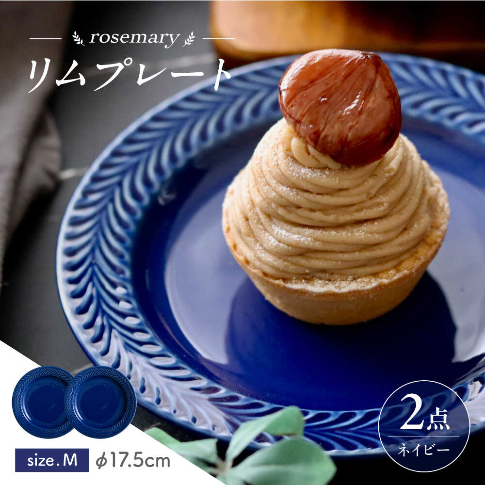 【ふるさと納税】【波佐見焼】ローズマリー　リムプレートM ネイビー　2枚セット　食器 皿【翔芳窯】[FE578]