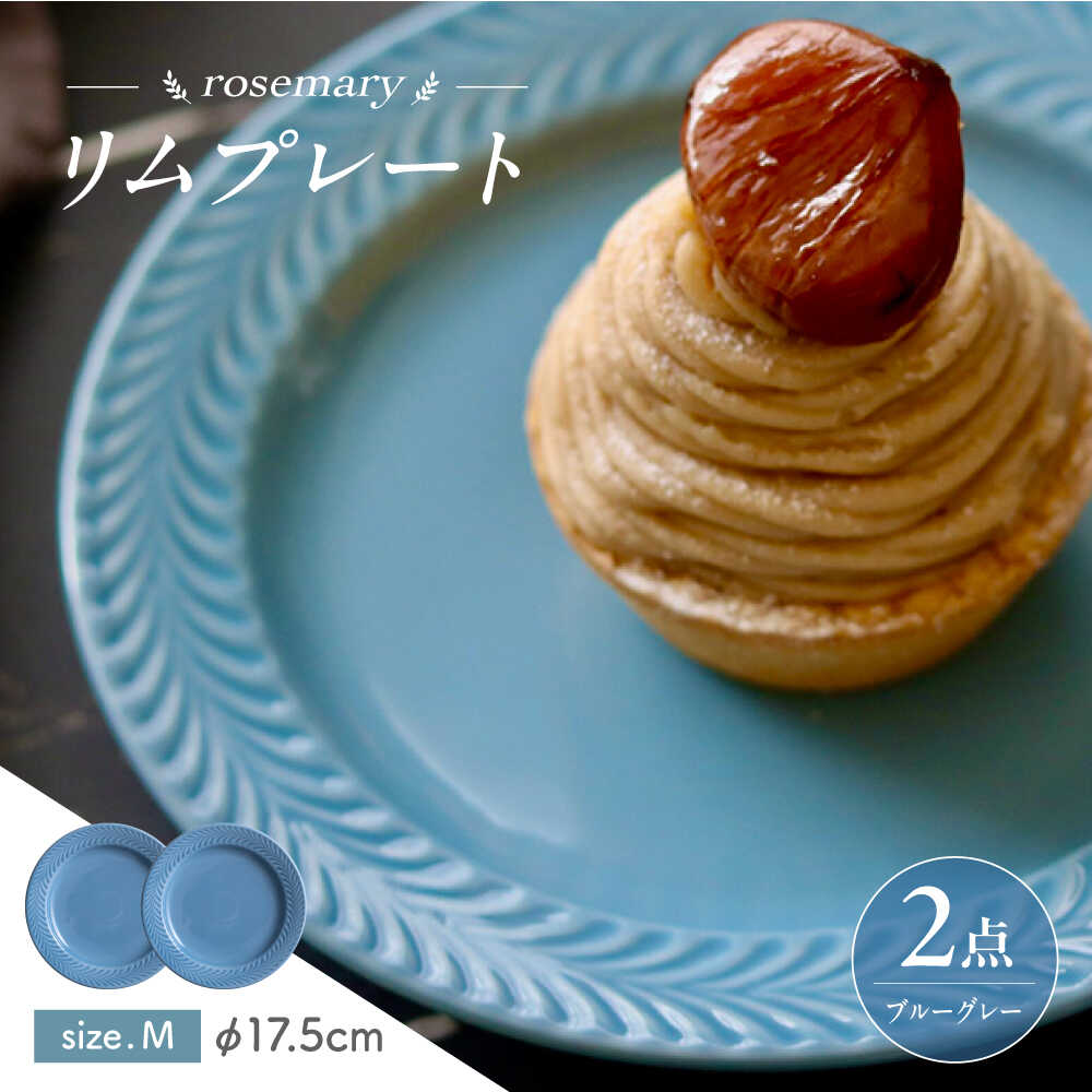 【ふるさと納税】【波佐見焼】ローズマリー　リムプレートM ブルーグレー 2枚セット　食器 皿【翔芳窯】[FE586]