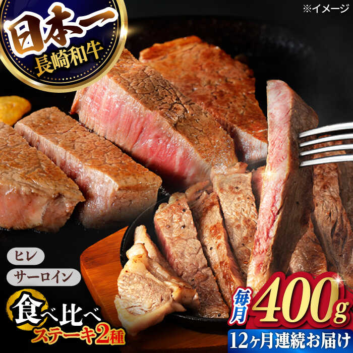 25位! 口コミ数「0件」評価「0」【12回定期便】ヒレ・サーロイン ステーキ2種食べ比べセット 長崎和牛 （400g/回） 【肉のマルシン】[FG45]