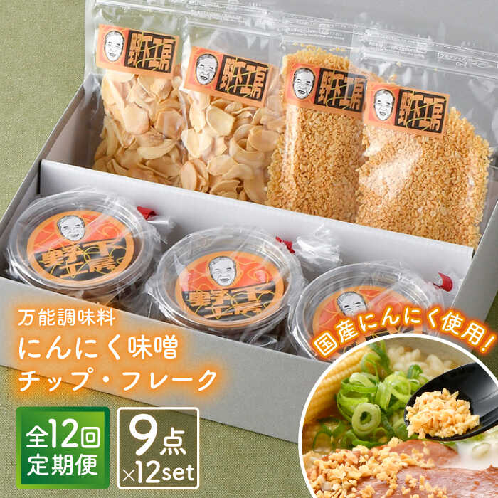 【ふるさと納税】【全12回定期便】にんにく味噌 にんにくチップ フレーク 詰め合わせセット 万能調味料 国産【野下上絵】 [LE17]