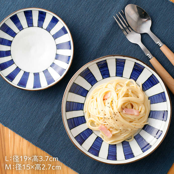 【ふるさと納税】【波佐見焼】 染シリーズ プレート M/L ペア 4枚 幾何紋 短冊 食器 皿 【山下陶苑】 [PC14]