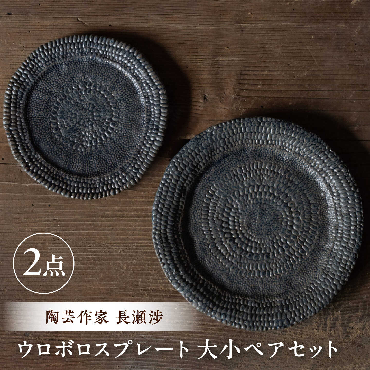 【ふるさと納税】【ながせ陶房】ウロボロスプレート 大小ペアセット【陶芸作家 長瀬渉】[UB08]
