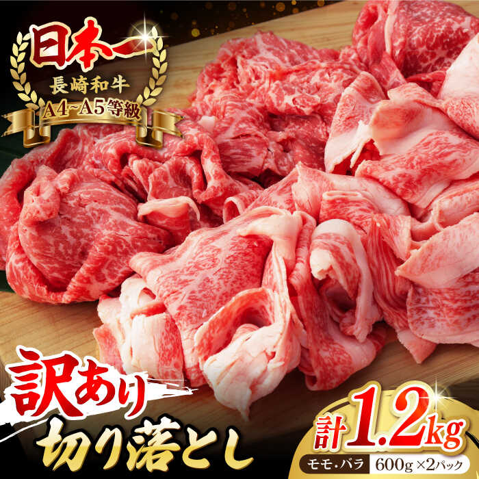 【ふるさと納税】【訳あり】切り落とし 赤身 モモ バラ 1.2kg （600g×2P） 長崎和牛 A4～A5ランク ワケあり 小間切れ【野中精肉店】 [VF41] 牛肉 和牛 もも ばら