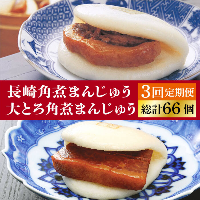 【ふるさと納税】【全3回定期便】長崎 角煮まんじゅう 12個 （箱）・ 大とろ角煮まんじゅう 10個 （箱）＜岩崎本舗＞ [DBG013] 角煮まん 角煮 豚角煮 簡単 惣菜 冷凍 おやつ 中華