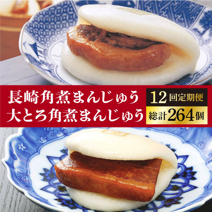 [全12回定期便]長崎 角煮まんじゅう 12個 (箱)・ 大とろ角煮まんじゅう 10個 (箱)[岩崎本舗] [DBG015] 角煮まん 角煮 豚角煮 簡単 惣菜 冷凍 おやつ 中華 40万円以上