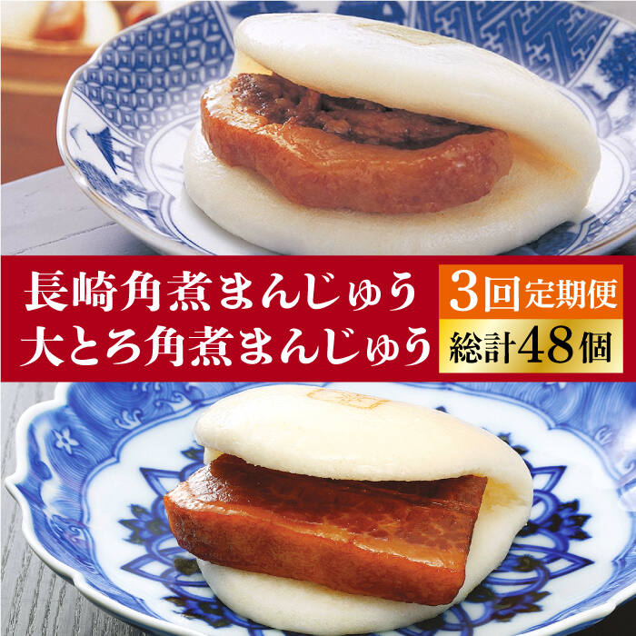 【全3回定期便】 長崎 角煮まんじゅう 8個（箱）・ 大とろ角煮まんじゅう 8個（箱）＜岩崎本舗＞ [DBG028] 角煮まん 角煮 豚角煮 簡単 惣菜 冷凍 おやつ 中華