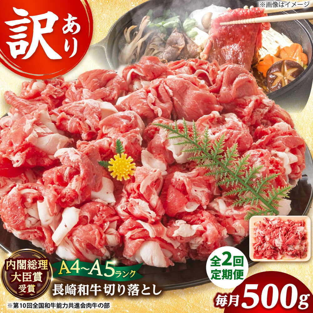 [全2回定期便][訳あり][A4〜A5]長崎和牛焼肉切り落とし(肩ロース・バラ) 500g[株式会社 MEAT PLUS]