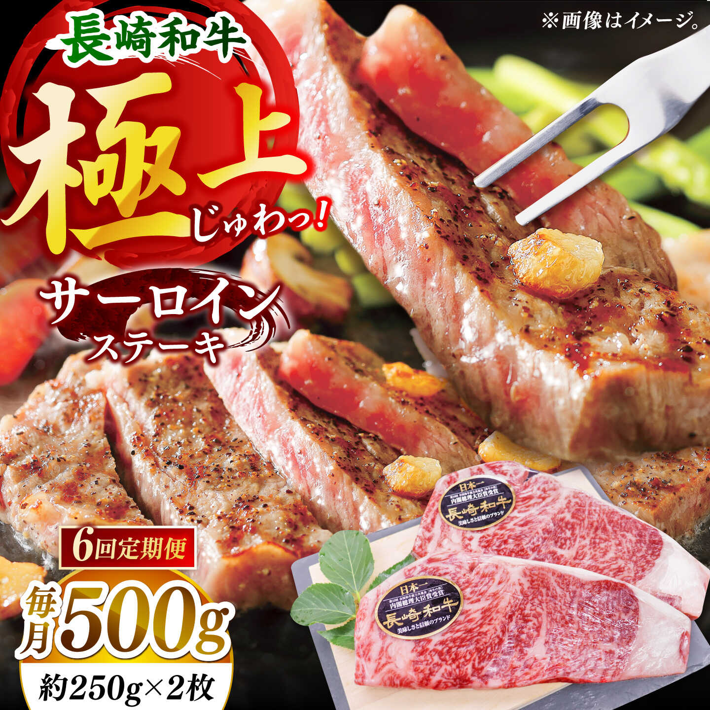 【全6回定期便】「極厚！」長崎和牛 サーロイン ステーキ 計3.0kg （約500g/回）【黒牛】[DBZ047]