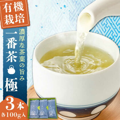 【1番茶の濃厚な旨味！】さざの 有機栽培茶 極 100g×3本【宝緑園】 [QAH005] 緑茶 煎茶 お茶 茶葉 日本茶 オーガニック 有機栽培 ギフト 贈答 プレゼント エコファーマー 2万2千円 22000円