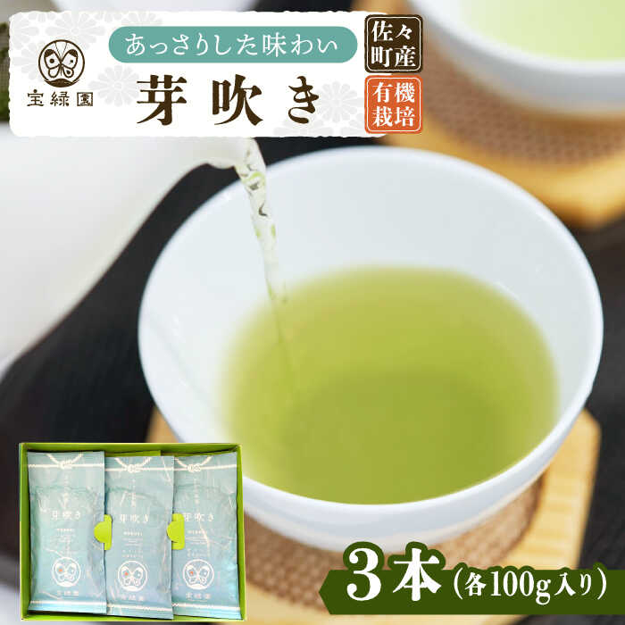 [爽やかな旨味]さざの 有機栽培茶 芽吹き 100g×3本[宝緑園] [QAH006] 緑茶 煎茶 お茶 茶葉 日本茶 オーガニック 有機栽培 ギフト 贈答 プレゼント エコファーマー 人気 ギフト 贈り物 贈答用 9千円 9000円 10000円 1万円 以下