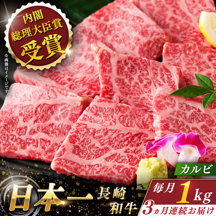 [全3回定期便] 長崎和牛 カルビ 総計3.0kg (約1.0kg×3回)[ながさき西海農業協同組合] [QAK016] 肉 和牛 牛肉 焼き肉 バーベキュー BBQ 赤身 焼肉 ランチ 丼 さざちょう おすすめ 17万8千円 178000円