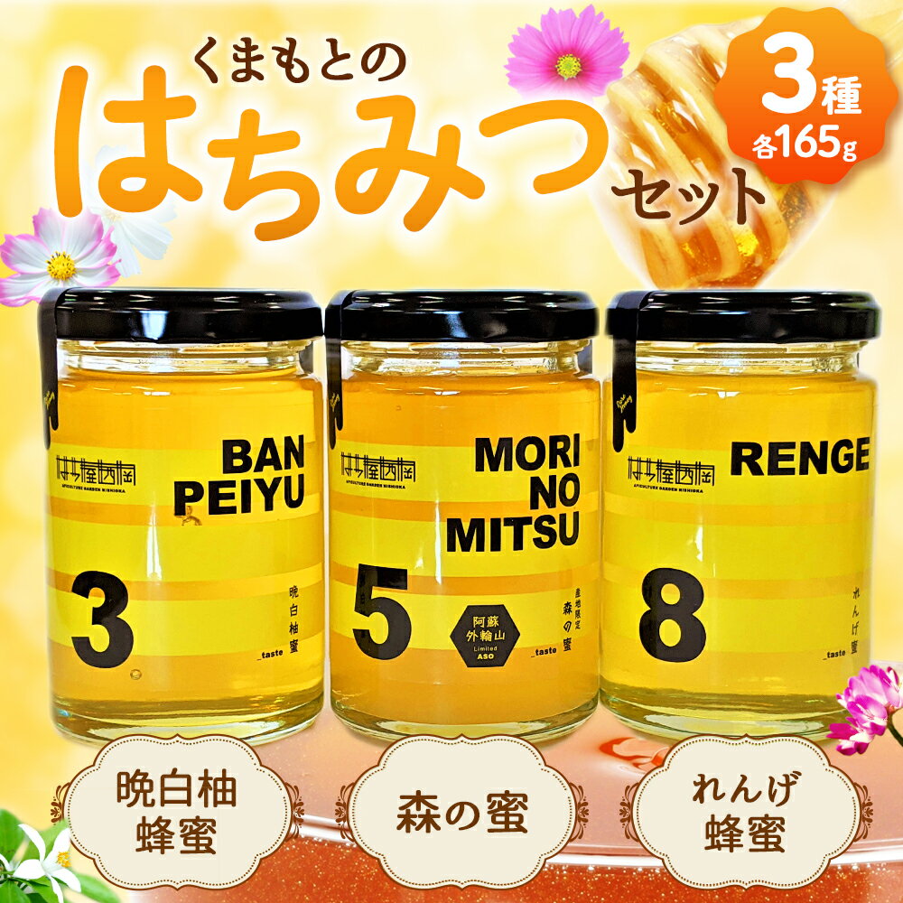 【ふるさと納税】 くまもとのはちみつセット 3種 各165g 合計495g 晩白柚蜂蜜 森の蜜 れんげ蜂蜜 レンゲ 熊本 くまもと はちみつ 蜂蜜 ハチミツ 蜜 セット 熊本産 国産 御中元 御歳暮 御祝 送料無料