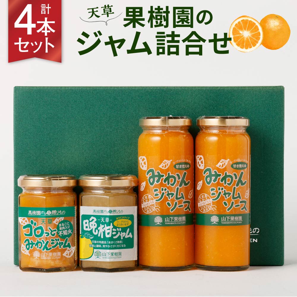 熊本 ・ 天草 の 果樹園 ジャム 詰め合わせ 4本 合計770g 3種 みかんジャム オレンジ みかん 柑橘 蜜柑 ジャム瓶 セット ギフト 常温 熊本産 贈答 お取り寄せ 送料無料