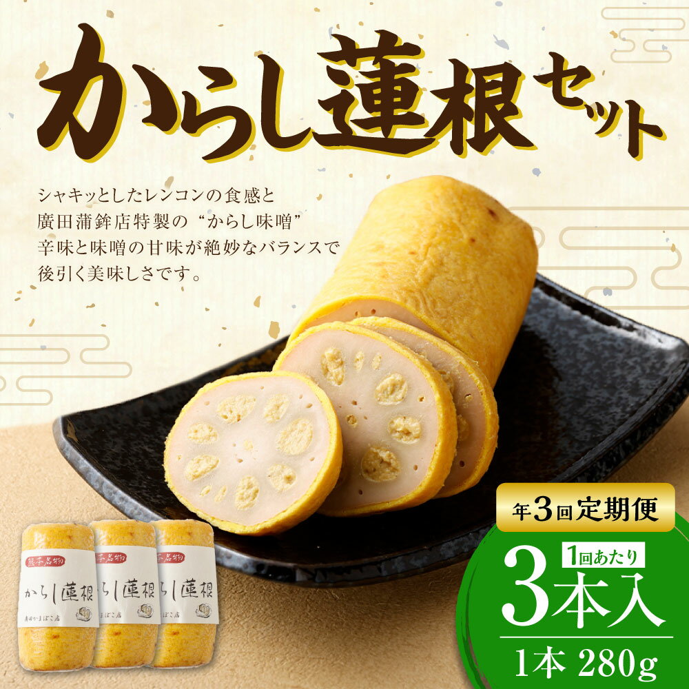 【ふるさと納税】【年3回定期便】からし蓮根セット 3本 合計840g 280g×3本 練物 練り物 辛子蓮根 レンコン 蓮根 3回 定期便 定期配送 冷蔵 グルメ 九州 熊本県 送料無料