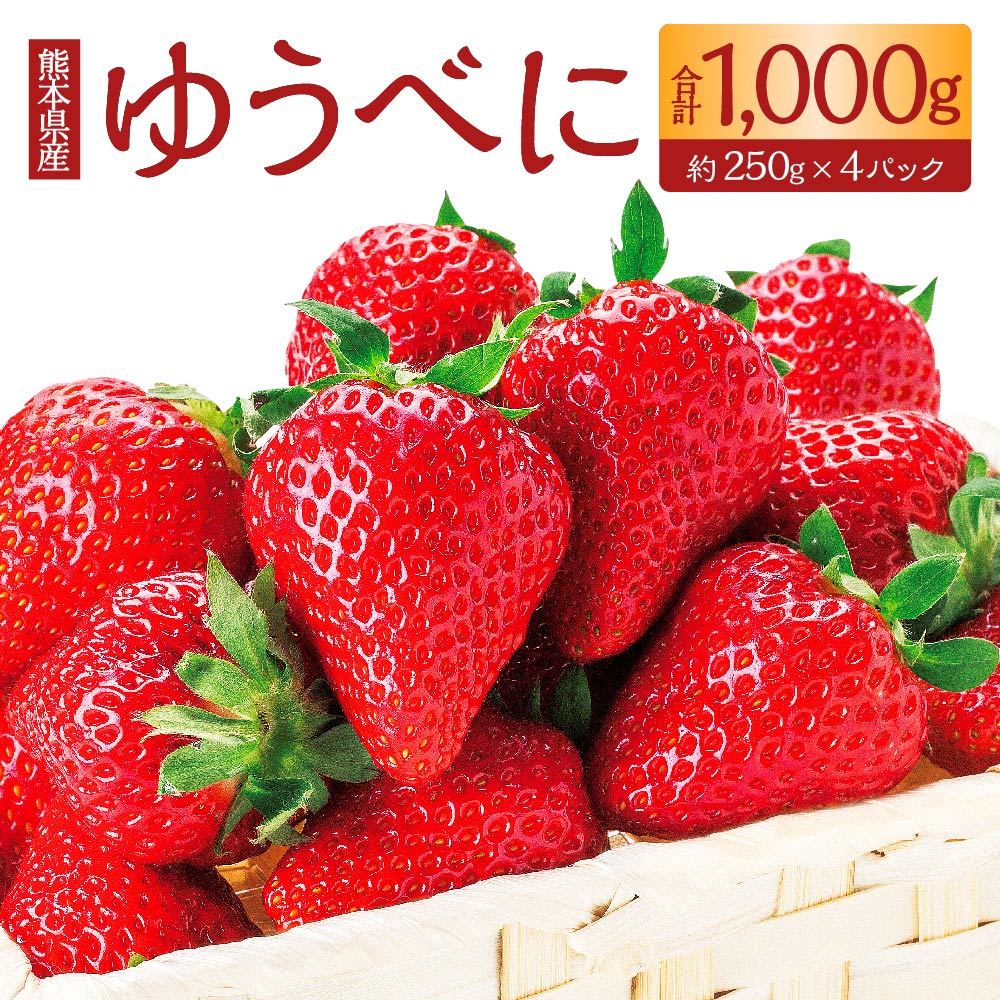 ゆうべに 250g × 2パック × 2箱 4パック 合計1000g 1kg いちご 熊本県産 オリジナルいちご 苺 イチゴ 冷蔵 九州 熊本県 送料無料 [2025年2月上旬発送開始]