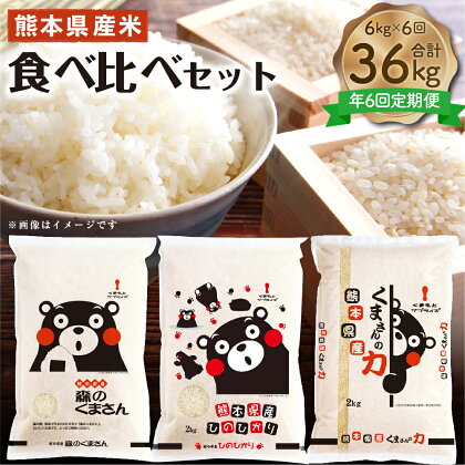 【年6回定期便】熊本県産米食べ比べセット 6kg（3種×各2kg）×6回 合計36kg 森のくまさん ヒノヒカリ くまさんの力 米 お米 おこめ 白米 精米 ごはん もりのくまさん ひのひかり くまさんのちから 食べ比べ セット 詰め合わせ 国産 熊本県 送料無料