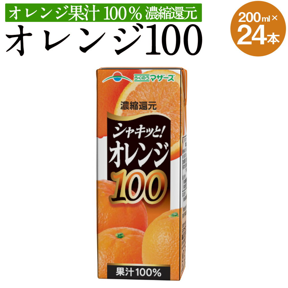 オレンジ100 200ml 24本 合計4,800ml 4.8L オレンジジュース オレンジ 蜜柑 みかん みかんジュース ミカンジュース 果汁100% ジュース 紙パック 長期保存 常温 九州 熊本県 送料無料