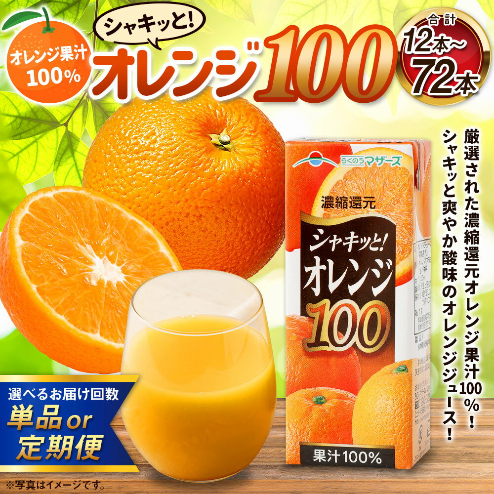 【ふるさと納税】オレンジ100 200ml×12本 【選べる配送回数 単品 3か月定期便 6か月定期便】 定期便 定期配送 飲物 ジュース オレンジジュース オレンジ 果汁100％ 長期間保存 常温 らくのうマザーズ 九州 熊本県 送料無料