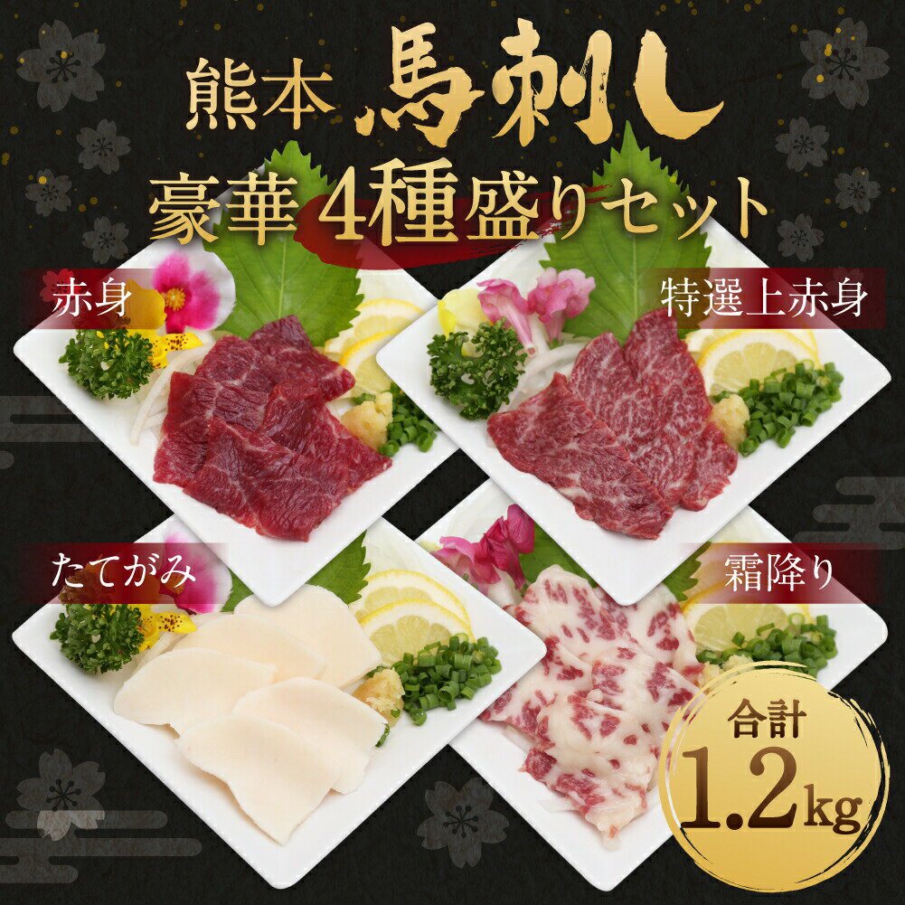 【ふるさと納税】熊本馬刺し 豪華4種盛りセット 合計1.2kg 馬刺し醤油2本つき 赤身馬刺し 特選上赤身馬刺し 霜降り馬刺し たてがみ 馬刺し セット 小分け 食べ比べ 冷凍 九州 熊本県 送料無料