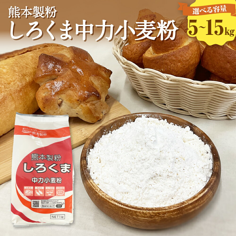 【ふるさと納税】 <選べる容量> 熊本製粉 しろくま中力小麦粉 5袋~15袋 1袋1kg 合計5kg~15kg 中力粉 小麦粉 小麦 家庭用 調理 料理 天ぷら 洋菓子 お菓子作り 粉 袋 熊本市 常温 長期保存 送料無料