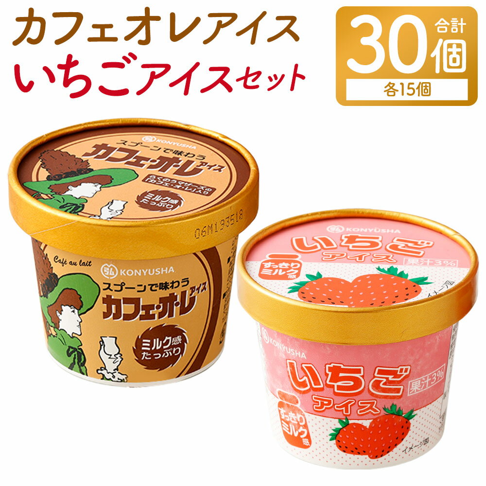 カフェオレアイス15個 & いちごアイス15個 合計30個 セット カフェオレアイス カフェオレ いちごアイス イチゴ 苺 ミルク アイスクリーム 2種 各110ml×15個 デザート スイーツ 九州 熊本 送料無料