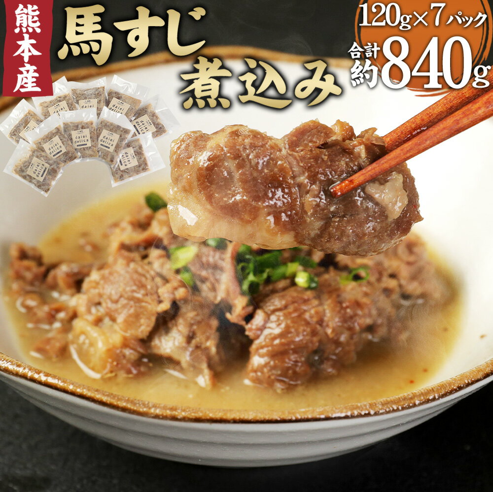 【ふるさと納税】 馬スジ煮込み 120g×7パック 合計840g 馬肉 馬スジ 煮込み 化学調味料一切不使用 馬すじ 熊本肥育 惣菜 おつまみ お取り寄せ フードマスター 冷凍 熊本県 国内肥育 送料無料 【2024年1月上旬より順次発送開始】 1