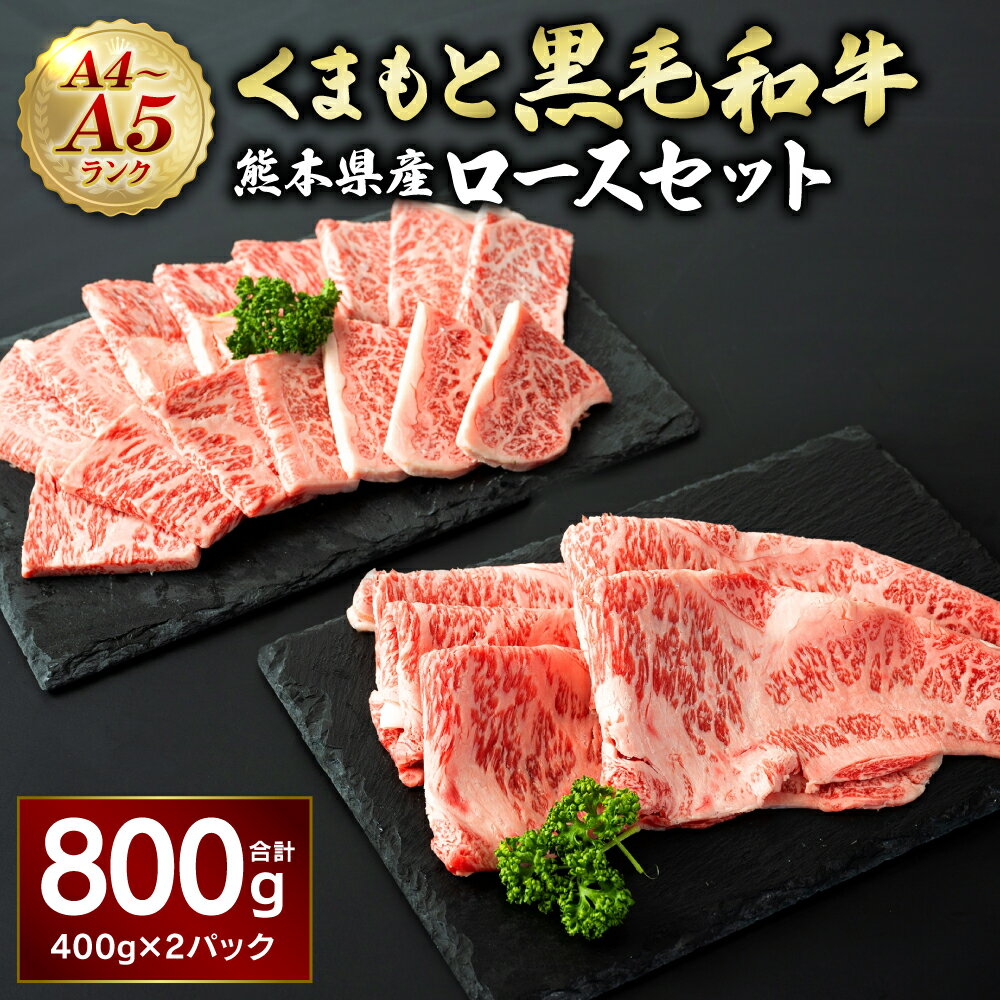 【ふるさと納税】 A4-A5 くまもと黒毛和牛 ロースセット 合計800g 400g×2 熊本県産 くまもと 黒毛和牛 食べ比べ 焼肉用 すき焼き用 ロース セット 和牛 牛肉 お肉 国産 九州産 冷凍 送料無料のサムネイル
