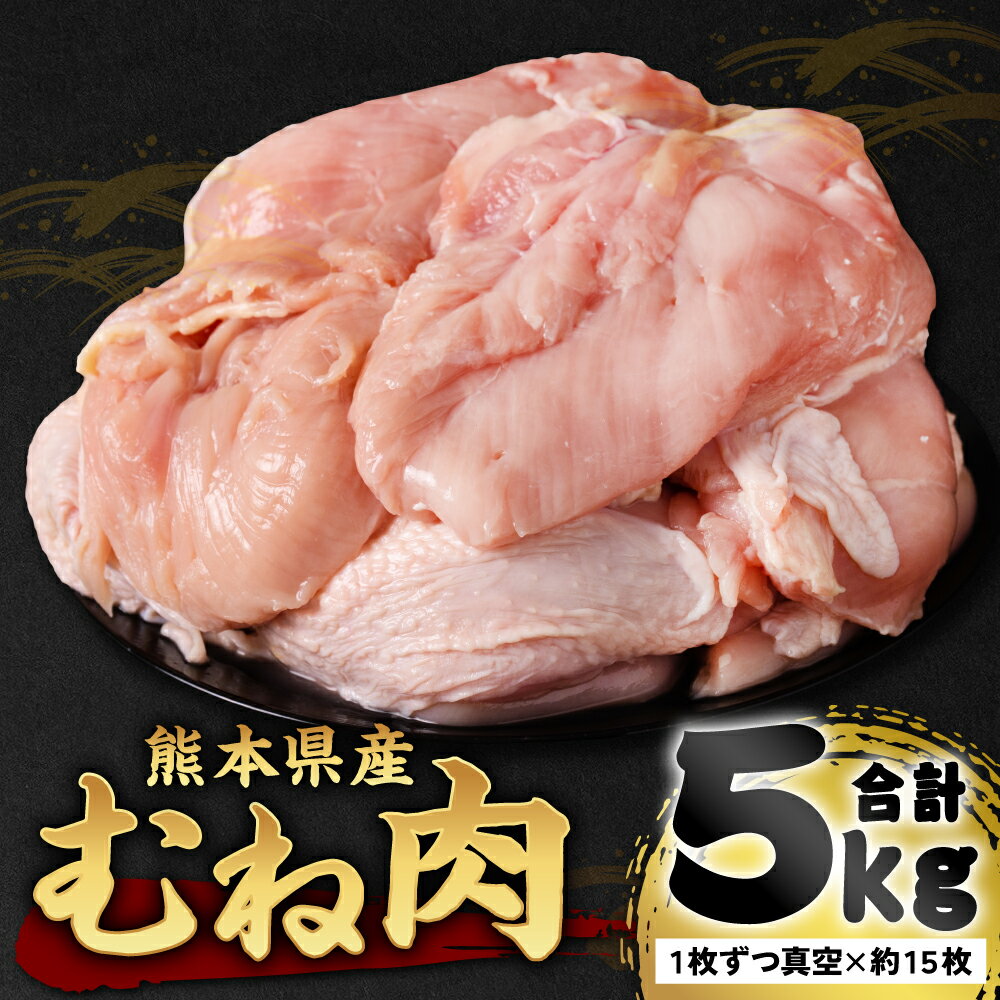 鶏 むね肉 5kg 真空パック 約15枚 熊本県産 とり肉 鶏肉 ムネ肉 とりむね肉 とりムネ肉 鶏むね肉 鶏ムネ肉 小分け 冷凍 八代市 送料無料