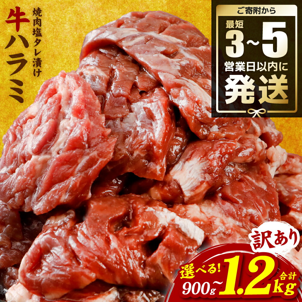 【ふるさと納税】【訳あり】牛ハラミ 焼肉 (軟化加工) 900g～1.2kg ＼スピード発送／ ＜最短3-5営業日以内に発送＞【選べる容量】 訳あり 訳アリ 牛肉 ハラミ 牛ハラミ肉 ハラミ焼肉 冷凍 食品 グルメ ハラミ丼 BBQ 小分け 塩味 タレ 漬け 簡単 人気 焼肉 焼肉丼 送料無料のサムネイル