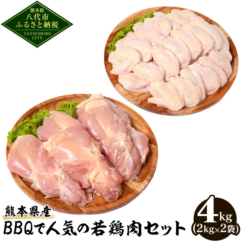 【ふるさと納税】熊本県産 BBQで人気の若鶏肉セット 合計4kg もも肉 手羽先 各2kg 若鶏 鶏肉 鳥肉 お肉 国産 九州産 …